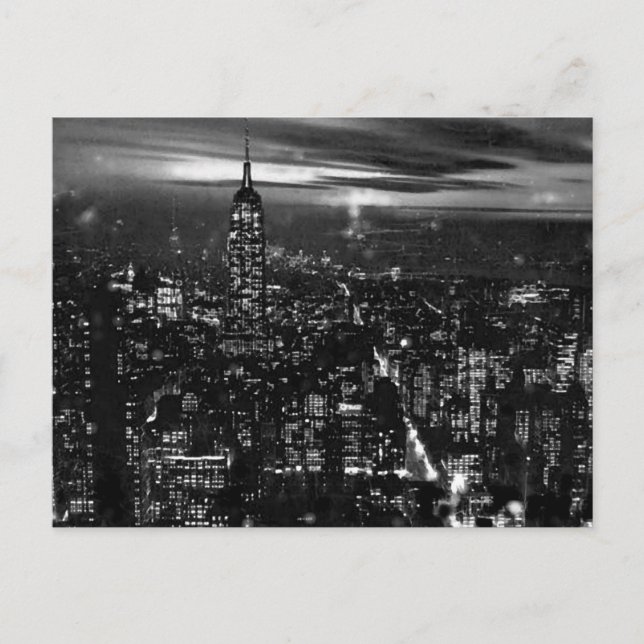 B&W New York City at Night Postcard (Front)