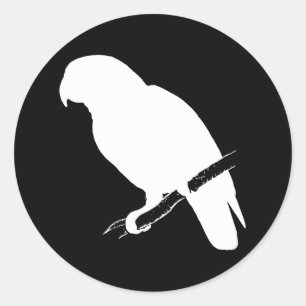 B&W Parrot Classic Round Sticker