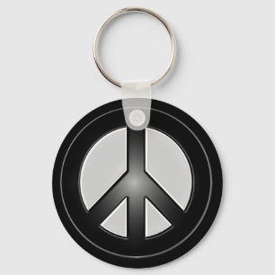 b&w peace sign key ring