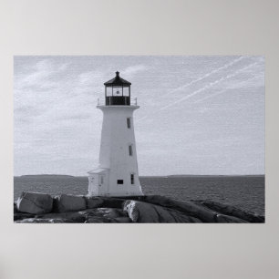B&W Peggy's Cove Lighthouse Poster