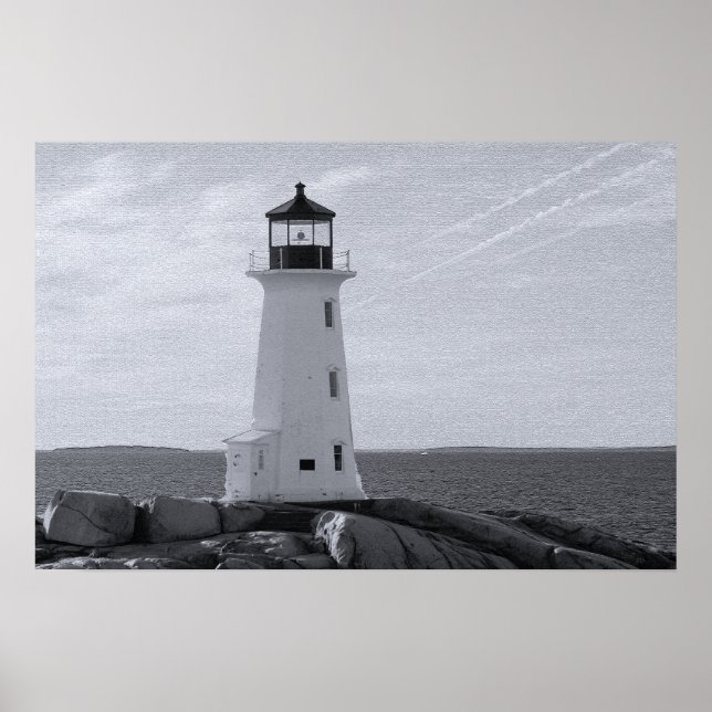 B&W Peggy's Cove Lighthouse Poster (Front)