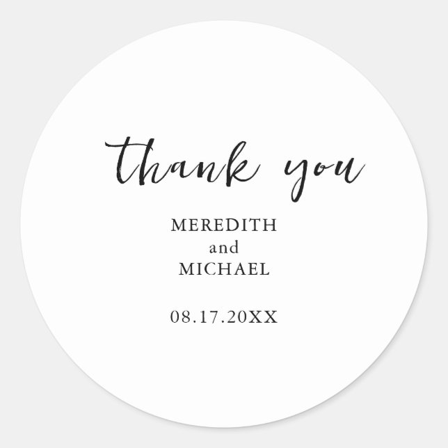 B&W Personalised Dated Thank You Classic Round Sticker (Front)