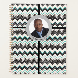 B & W Personalised ZigZag Patterned 1-Image Planner