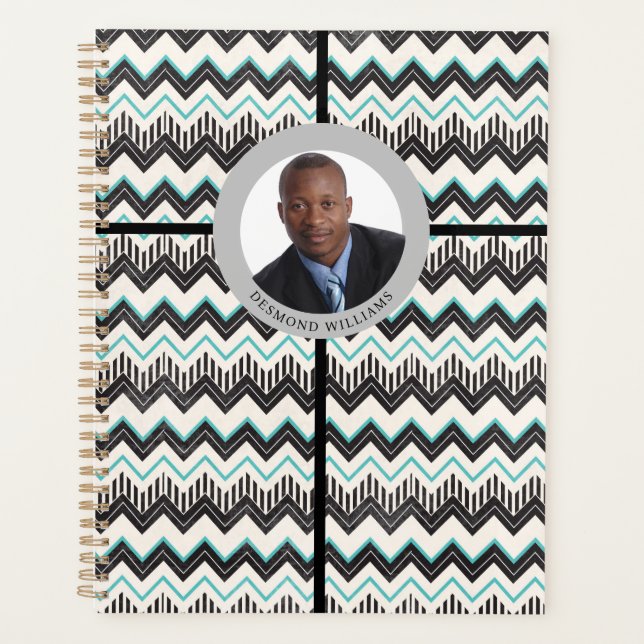 B & W Personalised ZigZag Patterned 1-Image Planner (Front)