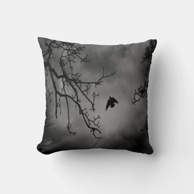 B&W Photo-Bird Flying #1-Pillow Cushion (Front)