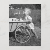 B&W Photo Child Straining Move Cart New Address   