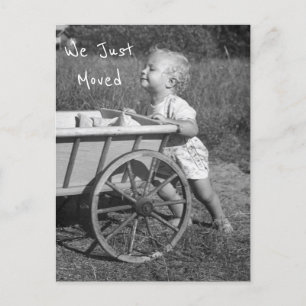 B&W Photo Child Straining Move Cart New Address    Postcard