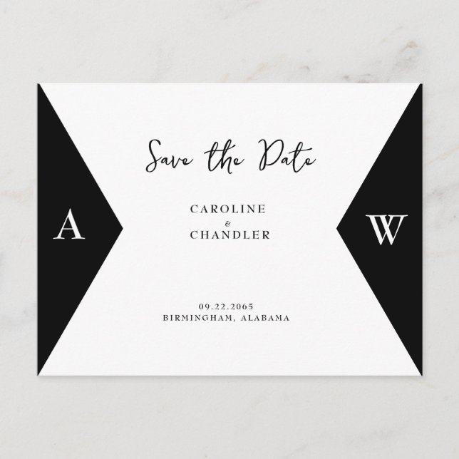 B/W Photo Monogram Wedding Save the Date Postcard (Front)