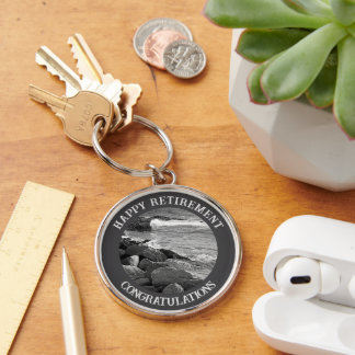 B W Photography of Wavy Ocean Retirement Gift Key Ring
