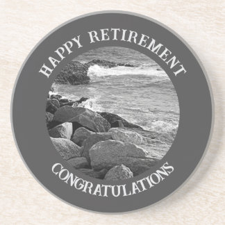 B & W Photography of Wavy Ocean Retirement Party Coaster