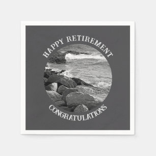 B & W Photography of Wavy Ocean Retirement Party Napkin