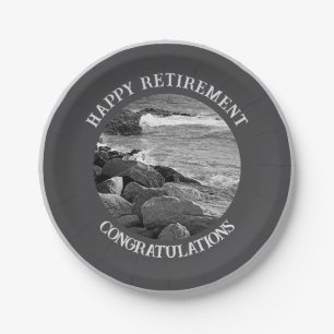 B & W Photography of Wavy Ocean Retirement Party Paper Plate