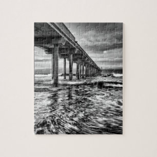 B&W pier at dawn, California Jigsaw Puzzle