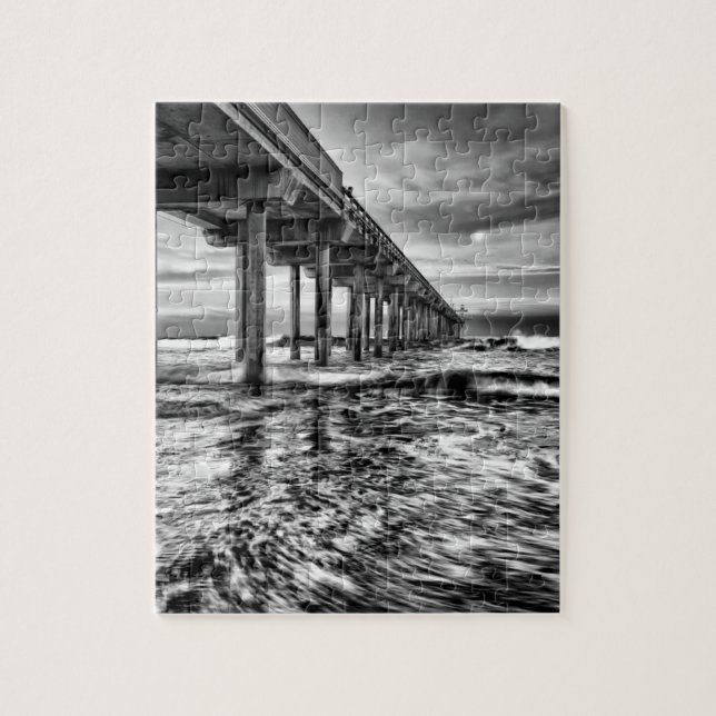B&W pier at dawn, California Jigsaw Puzzle (Vertical)