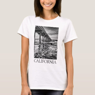 B&W pier at dawn, California T-Shirt