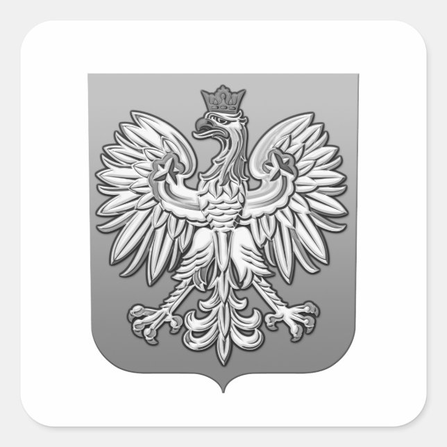 B/W Polish Eagle Shield Square Sticker (Front)