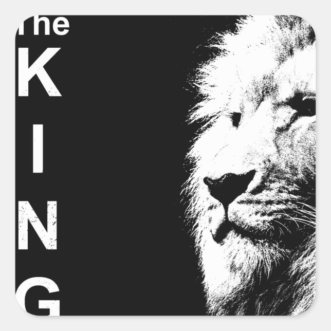 B&W Pop Art Lion Head Trendy Template Custom Square Sticker (Front)