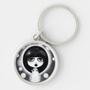 B&W Pop Surrealism Little Doll Key Ring