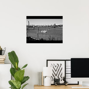 B&W Portland Waterfront Poster