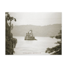 B&W Postcard of Hudson-Athens Lighthouse, NY