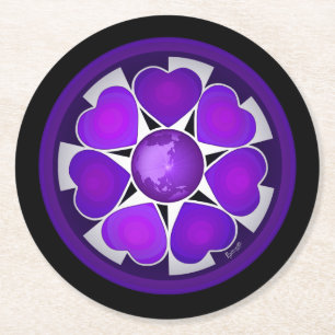B&W Purple heart beating Round Paper Coaster