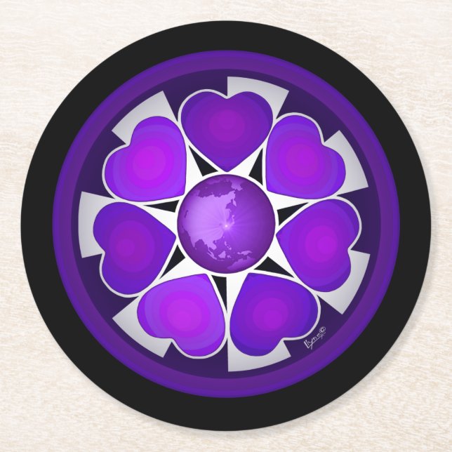 B&W Purple heart beating Round Paper Coaster (Front)