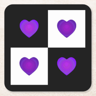B&W Purple heart beating Square Paper Coaster