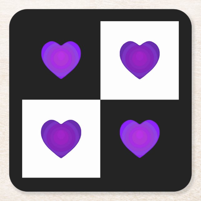 B&W Purple heart beating Square Paper Coaster (Front)