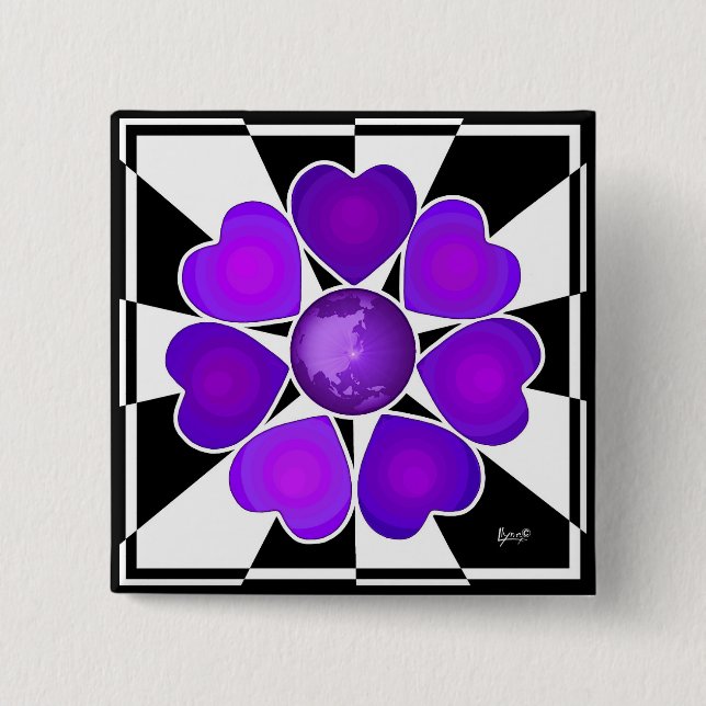 B&W Purple Hearts Beating 15 Cm Square Badge (Front)