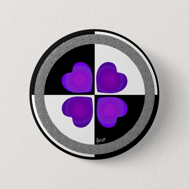 B&W Purple Hearts Beating 6 Cm Round Badge (Front)