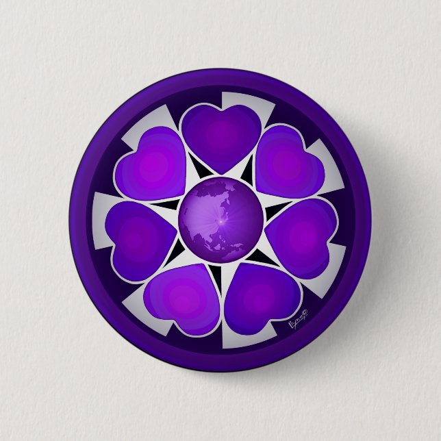 B&W Purple Hearts Beating 6 Cm Round Badge (Front)