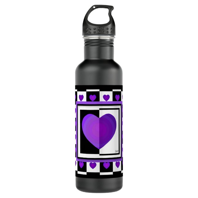 B&W Purple Hearts Beating 710 Ml Water Bottle (Front)