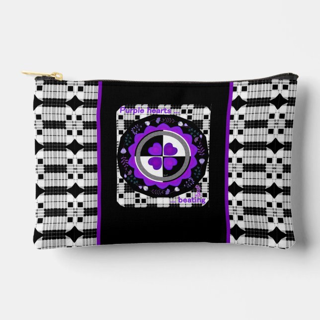B&W purple hearts beating Accessory Pouch (Front)