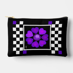 B&W purple hearts beating Accessory Pouch