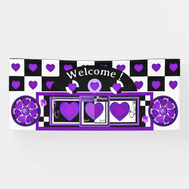 B&W purple hearts beating Banner (Horizontal)