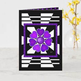 B&W Purple Hearts Beating birthday card