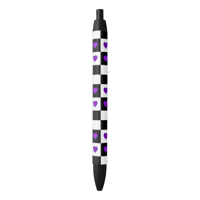 B&W Purple Hearts Beating Black Ink Pen (Front Vertical)