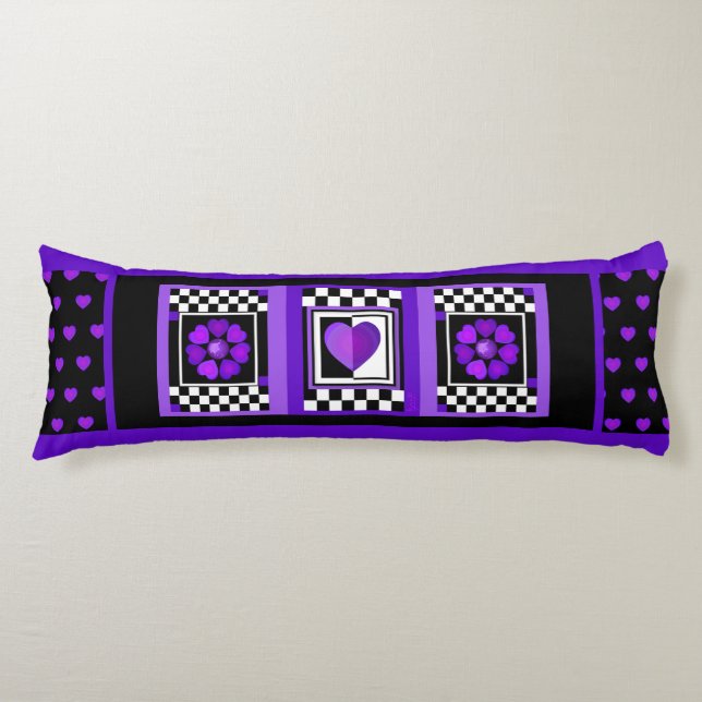 B&W Purple hearts beating Body Pillow (Front)