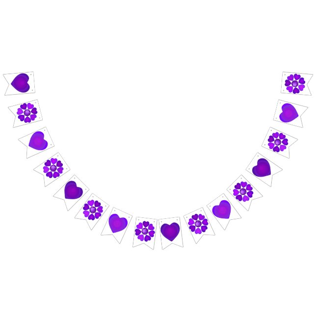 B&W Purple Hearts Beating Bunting (All)