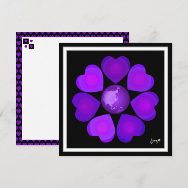 B&W Purple Hearts Beating Card (Front/Back)