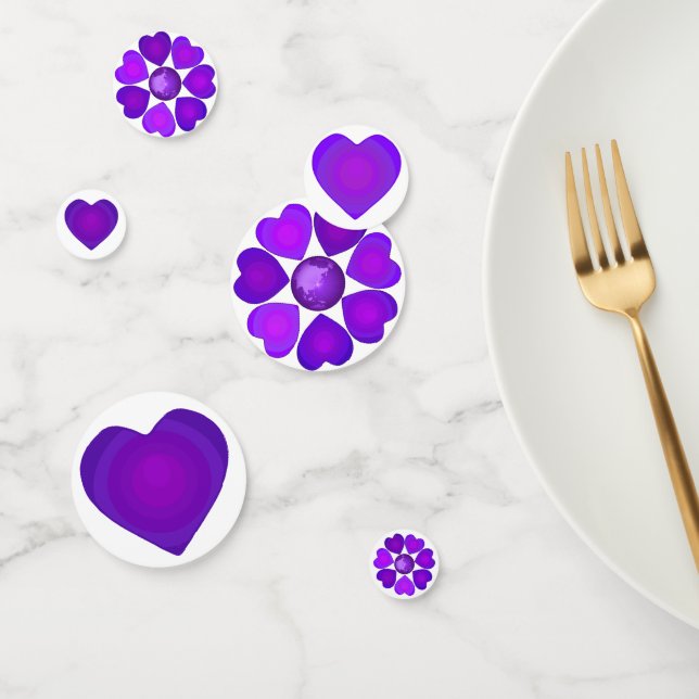 B&W Purple Hearts Beating Confetti (Group)