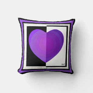B&W Purple Hearts Beating Cushion