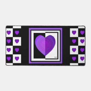 B&W Purple Hearts Beating Desk Mat