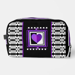 B&W purple hearts beating Dopp Kit