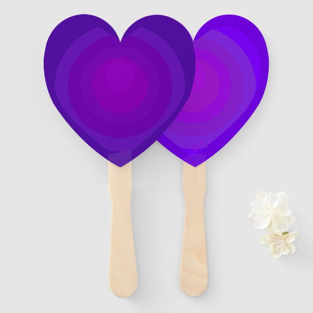 B&W Purple Hearts Beating Hand Fan (Front and Back)