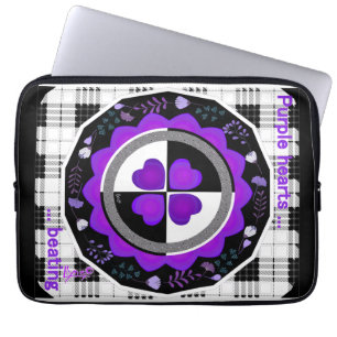 B&W Purple Hearts Beating Laptop Sleeve
