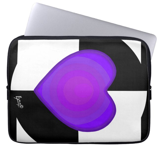 B&W Purple Hearts Beating Laptop Sleeve (Front)