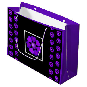 B&W Purple Hearts Beating Large Gift Bag