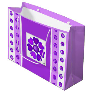 B&W Purple Hearts Beating Large Gift Bag