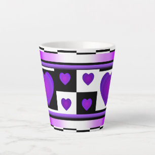 B&W Purple Hearts Beating Latte Mug
